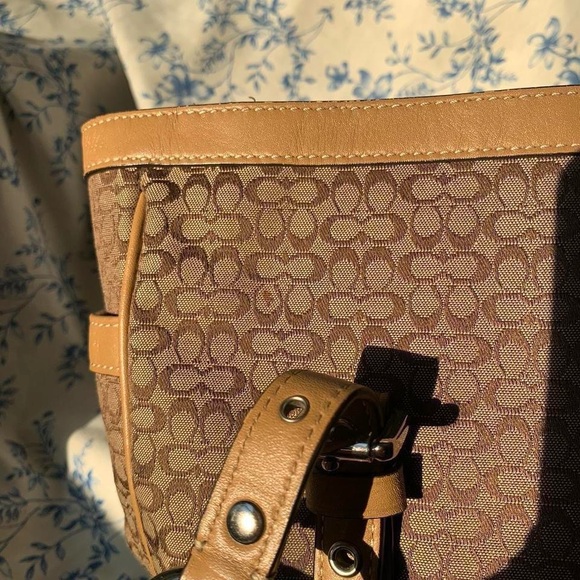 Coach Brown Signature Canvas Tote with Tan Leather Trim - Picture 6 of 7